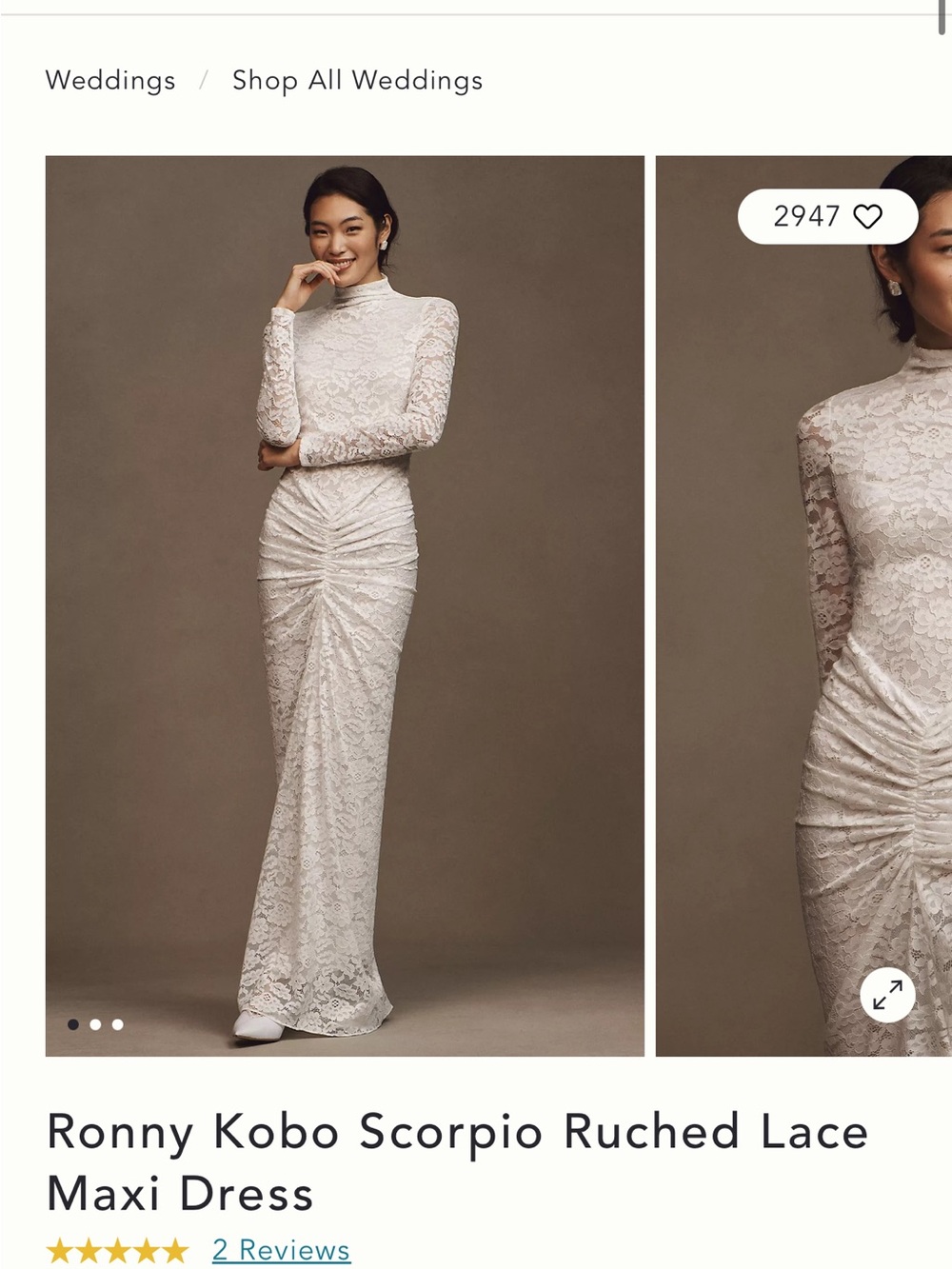 Ronny Kobo Collection Ivory Lace Ruched Maxi Dress